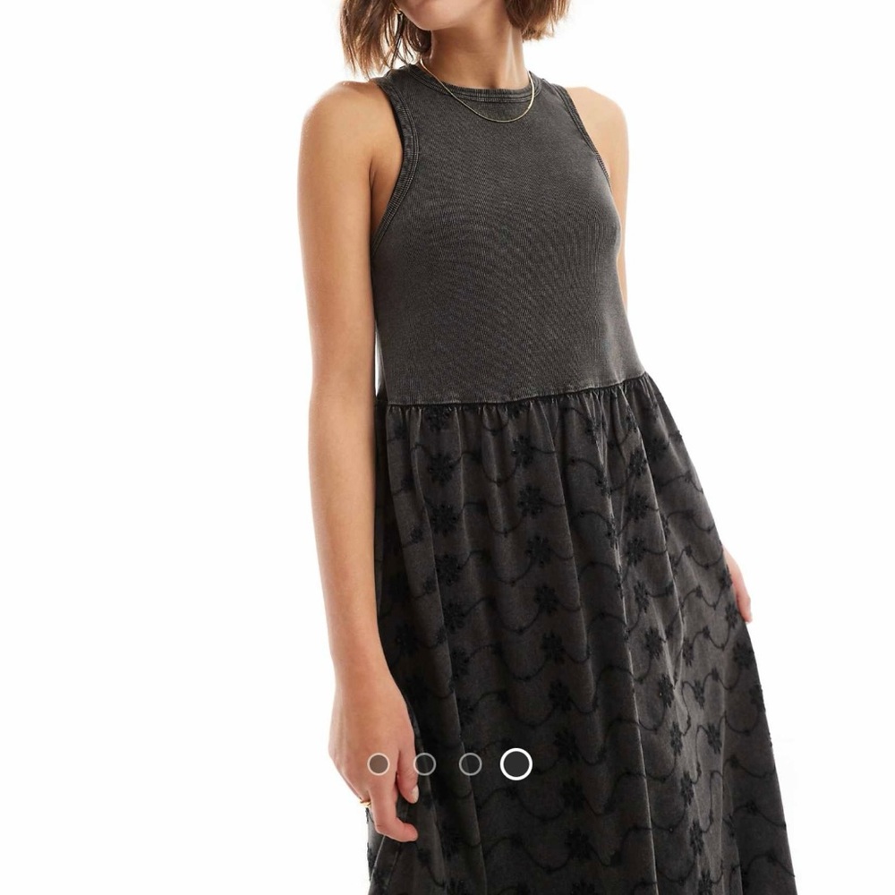 ASOS ribbed tank midi dress with broderie skirt in charcoal gray US Size 14